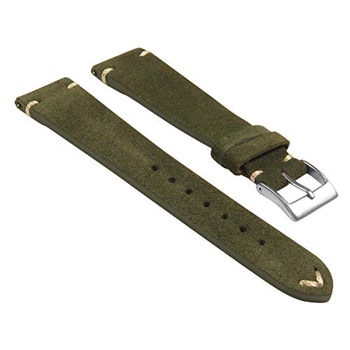 StrapsCo Hand-Stitched Suede Leather Quick Release Watch Band Strap - Green - 20mm
