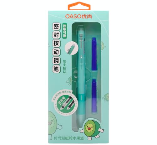 xixixiaozhu OASO K019 Retractable Erasable Fountain Pen Set 0.5mm with 2pcs Blue Ink Cartridges Smooth Writing for School Students(Green)