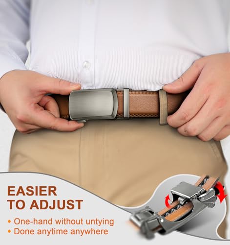 Image of KEMISANT Belt Men, Sliding Ratchet Belt Genuine Leather For Gift Mens Dress Pants Oxfords,Size Adjustable