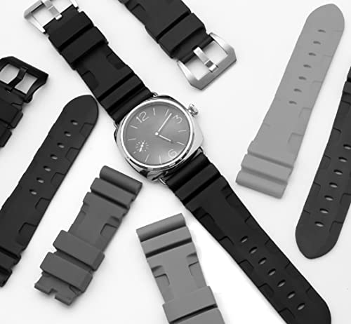 Nice Pies Men's Soft Silicone Watch Band Military Strong Rubber Replacement Watch Strap With Stainless Steel Wide Buckle Waterproof Sport Strap Black 24Mm 26Mm（Black Buckle 24Mm） #TOP7