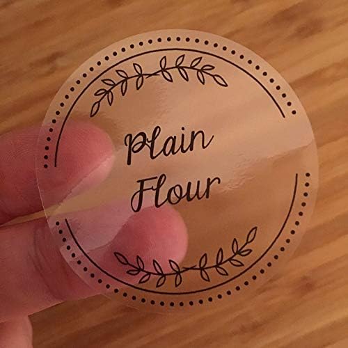 36 x Pantry Labels Clear Vinyl Store Cupboard Stickers 54mm Black or White Print (Clear with Black Print)