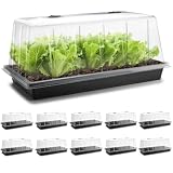 1020 Trays with Tall 7.3' Dome, 10-Pack Extra Large Seed Starter Tray with Humidity Domes, Heavy Duty 1020 Seed Trays and Flats with Lid, Seed Germination Mini Greenhouse No Hole for Balcony Garden