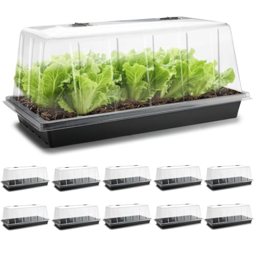 1020 Trays with Tall 7.3 Dome 10-Pack Extra Large Seed Starter Tray with Humidity Domes Heavy Duty 1020 Seed Trays and Flats with Lid Seed Germination Mini Greenhouse No Hole for Balcony Garden