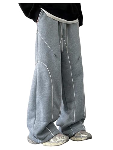 Men's Baggy Sweatpants Drawstring Elastic Waist Y2K Loose Wide Leg Long Pants with Pockets