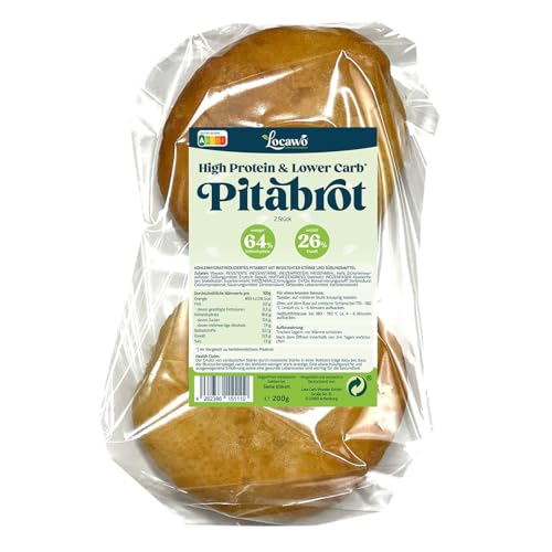 Locawo High Protein & Low Carb Pitabrot | Dönerbrot | Eiweißbrot | Voller Weizengeschmack | Vegan | ideal für eine eiweißreiche, kalorien- und zuckerreduzierte Ernährung