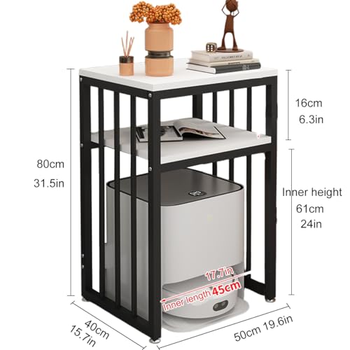 Robot Vacuum Stand Cabinet setup with multi-layer shelves and robot vacuum stored