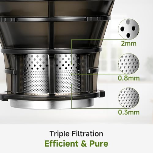 AMZCHEF Automatic Cold Press Juicer Machines 250W Free Your Hands -135MM Opening and 2L Capacity Slow Juicers for Whole Fruit and Vegetable, with Triple Filter, Safety Lock, Classic Grey - Image 6