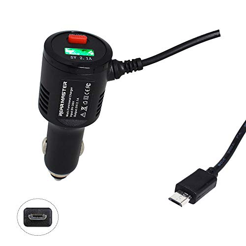 REARMASTER® Universal 12V / 24V Encendedor Cable de alimentación para Cámara de Coche, con Cargador USB y botón de Interruptor?Micro USB 11.5ft/3.5m?
