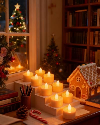 Lepwings 4 Stück LED Teelichter Wiederaufladbar mit Timer & Fernbedienung, Flackernde Elektrische Teelichter mit Ladestation, 18–95 Std Leuchtdauer, LED Kerzen für Valentinstag, Tischdeko & Party