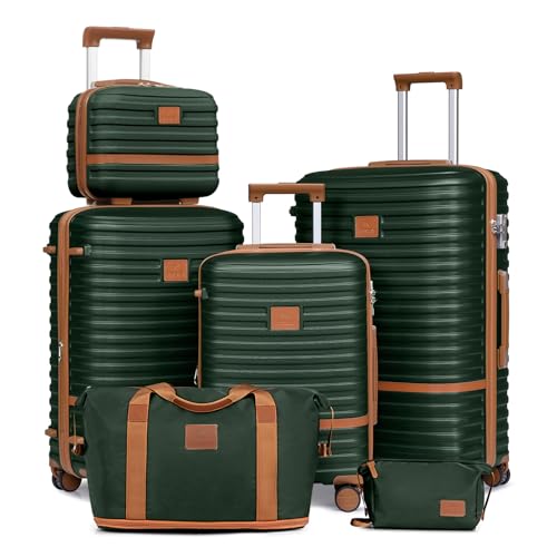 Joyway Luggage Set 3 Piece Suitcase Sets with Spinner Wheel,Hardside Expandable Travel Laggage with TSA Lock (13/20/24/28 Green brown