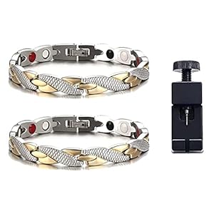 Magnetische armband, 2 stuks, elegante magneetveldtherapie Fit Plus armbanden, anti-vermoeidheids-armband voor mannen en vrouwen, voor afslanken, verbetering van de doorbloeding, met demontagegereedschap