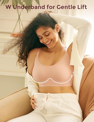 Momcozy Seamless Bras for Women, Pullover Bra Wireless Full Coverage Sleep Bra with Adjustable Straps EB0953