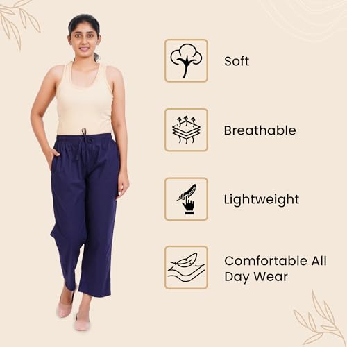 Image of Happy Bunny Parallel Pants for Women 100% Cotton Ankle Length Trousers Regular Fit with Elastic Drawstring Stylish & Pockets Casual Formal Wear for Office & Home