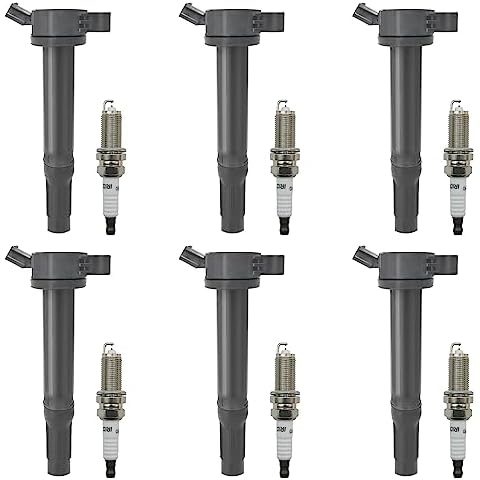 Marsram UF487 Ignition Coil Pack & Double Iridium Spark Plug Fit for Toyota Lexus 2005-2018 Camry Highlander Avalon Rav4 Sienna Venza RX350 ES350 RX450h 3.5L V6 Replace 90919-02251 90919-A2002 6Pcs Cover