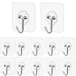 Pubiao Self Adhesive Hooks Heavy Duty Anti-Skid Traceless Sticky Hook for Kitchen Bathroom Clothes Office Ceiling Hanger -12 Pack