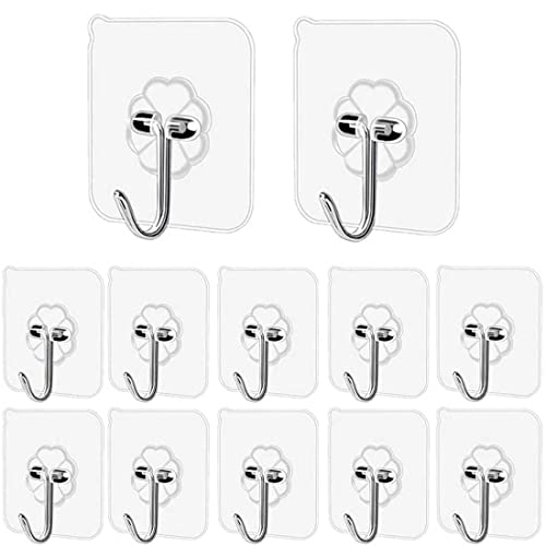 Image of Pubiao Polyvinyl Chloride Transparent Self-Adhesive Hooks Sticky Hook Non-Slip Heavy Duty for Kitchen, Bathroom, Clothes, Office, Ceiling Hanger -12 Pack
