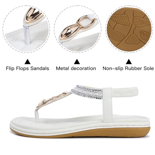Image of SHIBEVER Flat Sandals for Women Dressy: Comfortable Thong Slip On Sandal | Elastic Ankle Strap Bohemian Women's Flats Shoes - Summer Comfort Flip Flops Open Toe Orthopedic for Walking Casual