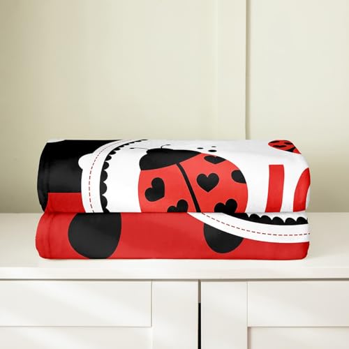 Cute Ladybug Fleece Blanket Kawaii Wild Animals Blanket for Kids Cartoon Ladybugs Throw Blanket Polka Dot Geometric Throw 50x60 Inch Living Room Decor Flannel Blanket by Castle Fairy - Used condition - Image 4