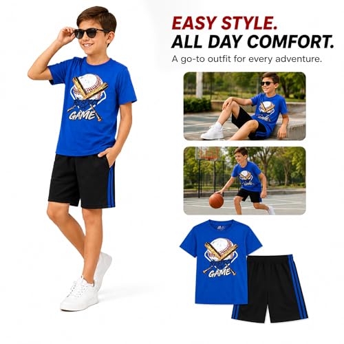 Image of Pro Athlete Active Boys Short Sets - 2 Piece Performance Crewneck Short Sleeve T-Shirt and Shorts Boys Athletic Sets (8-16)