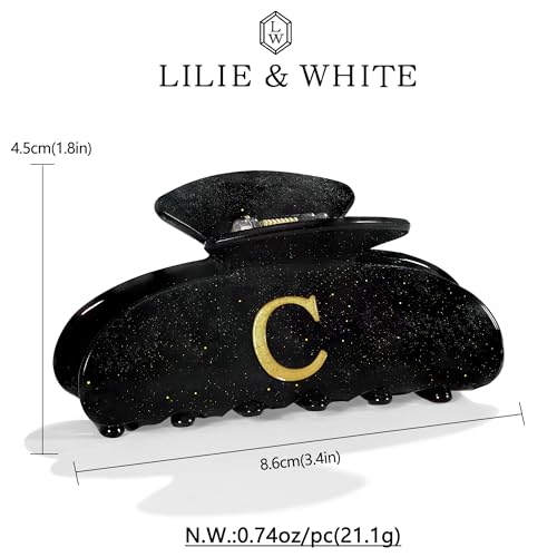 Image of LILIE&WHITE Acrylic Letter Hair Clips For Women Stylish C Monogram Hair Claw Alphabet Hair Clip Fashion Glitter Claw Clips Elegant And Durable Hair Accessory Large Hair Clips Black C