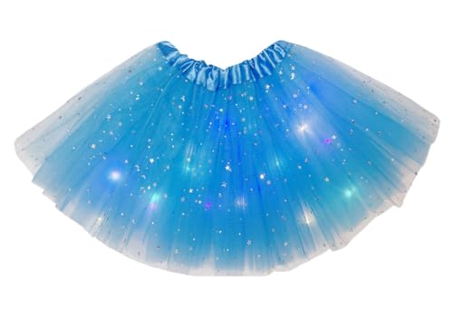 TEROTY Girl's LED Skirt Light Up Tutus Glow Tulle Dance Skirts for Party Rave Festival Halloween Costume, 3-8 Years (Blue)