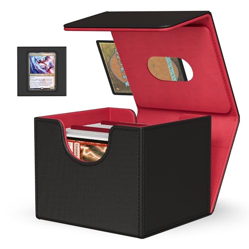 Image of Kabinka MTG Deck Box with Window, Commander Deck Box for Trading Cards, Holds 110+ Double Sleeved Cards, Fits TCG CCG EDH (Black Red)