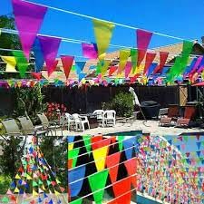 Image of Preetus 60 Feet Hand Made Paper Pennant Banner: Vibrant Hanging Decor for Hanging Decoration 60 Feet Length 2 Banners Total 30 x 2= 60 feet