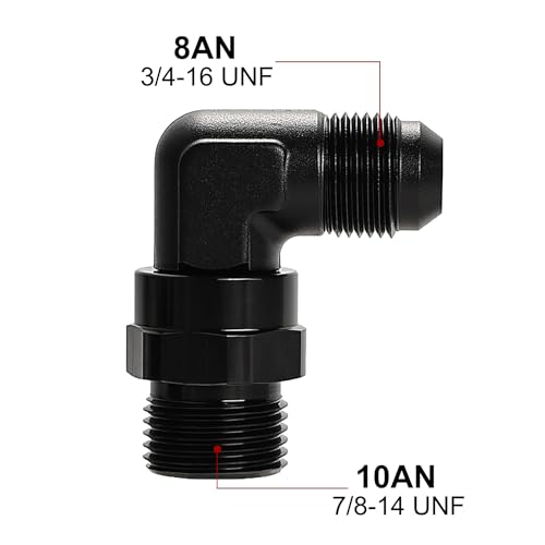 Image of EVIL ENERGY 8AN Flare to 10AN ORB Male Swivel Adapter Fitting 90 Degree Black 1PC