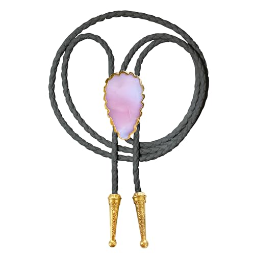 Image of Daisy Del Sol Gemstone Bolo Tie Braided Vegan Faux Leather Natural Stone Gold Handmade Necklace Adjustable Boho Western Jewelry