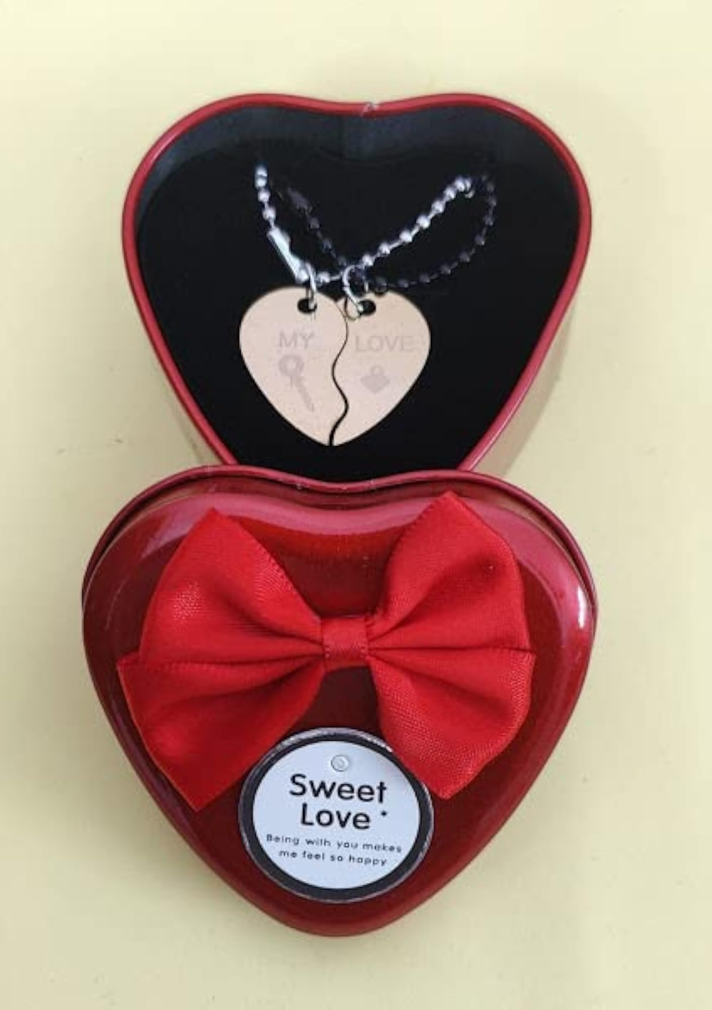 Silver Love You Heart Locket Pendant Chain Necklace