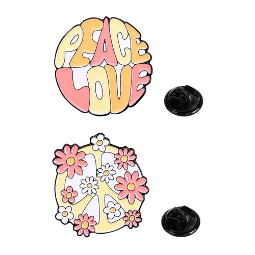 Image of 2pcs Cute Flower Peace Sign Brooches Set for Women Girls Round Pink Enamel Daisy Hippie Love Peace Symbol Breastpin Lapel Pins Dainty Dress Accessories Holiday Festival Jewelry Gifts Souvenirs
