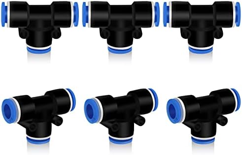 Daptemn Push to Connect Fittings 3/8 Inch OD Tee, 6 PCS Air Line Fittings 3/8" Tee Plastic Tube Kit, Air Quick Connect Fittings 3 Way Tube Connector