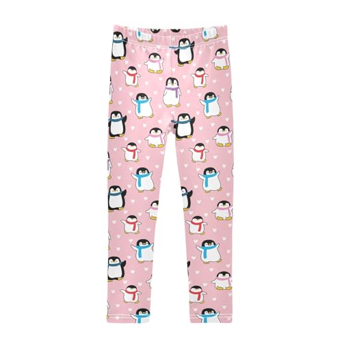 CaTaKu Girls Leggings Cute Penguin Heart Leggings for Girls Kids Athletic Workout Yoga Pants Size 4-10T