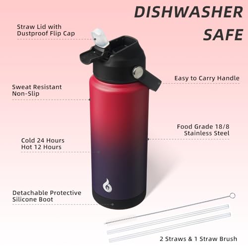 Image of BJPKPK Water Bottle with Straw Lid, 24oz Vacuum Insulated Water Bottles, Metal Stainless Steel Thermo for Sports, Travel, BPA Free Leak Proof Thermo, Cups, Flasks, Tumblers,Charming Red