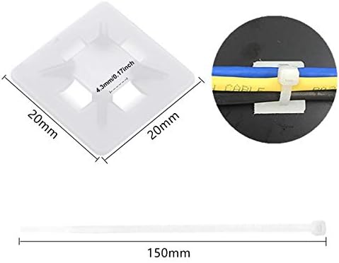 White Cable Ties Clear 100 Pack 150mm x 3.6mm Strong Back-Glue Self Adhesive Mounts, White Nylon Zip Tie, High Temperature Resistance,Super Traction, for Managing Various Cables