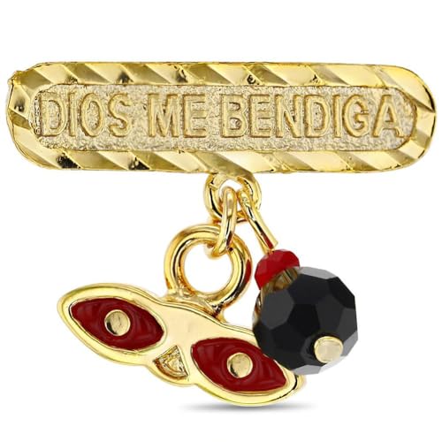 Image of In Season Jewelry Gold Plated Religious St Lucy Simulated Azabache Evil Eye Protection Brooch Pin for Babies, Infants, and Toddlers - Red Enamel Saint Lucy Eyes Charm Dios Me Bendiga Brooch Pin