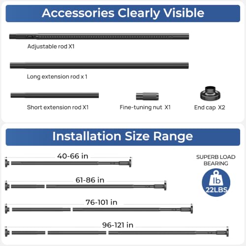 Image of ALLZONE Adjustable Tension Curtain Rod No Drilling, 40-121 In.