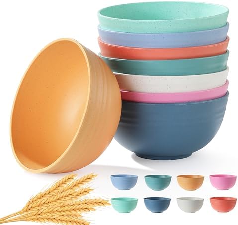 8PCS Cereal Bowl, Ohola Unbreakable Wheat Straw Cereal Bowls, Microwave & Dishwasher Safe Kitchen Bowls for Cereal, Snack, Soup, Salad and Rice, MultiColors, BPA Free, 26oz (Ser of 8)