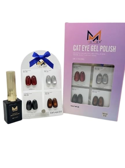 Cat Eye Gel Nail Polish Set with Magnet, 4 Pcs (Wine Red, Metallic Silver, Jet Black, Bronze Brown)-image-23