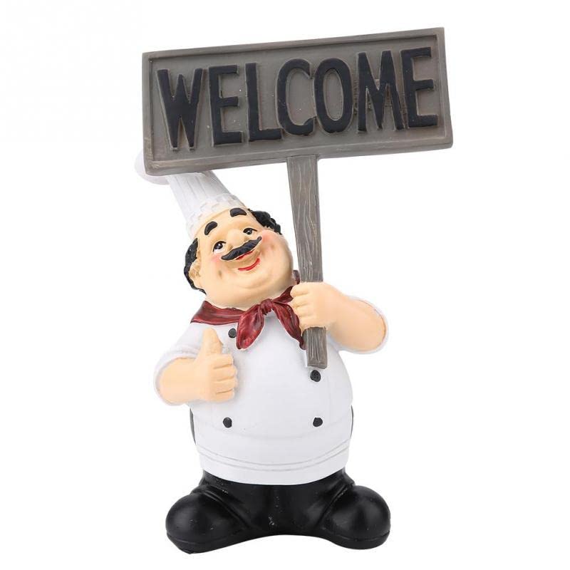 Restaurant Resin Cute Chef Figurine Miniature Statue Ornaments Welcome Board Table Deco, 13 x 7 Cm, White