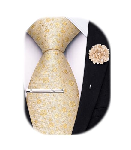 Image of Hi-Tie 63 inches Striped Paisley Extra Long Ties for Men Silk Necktie with Lapel Pin Tie Clip Big and Tall Men Formal Wedding