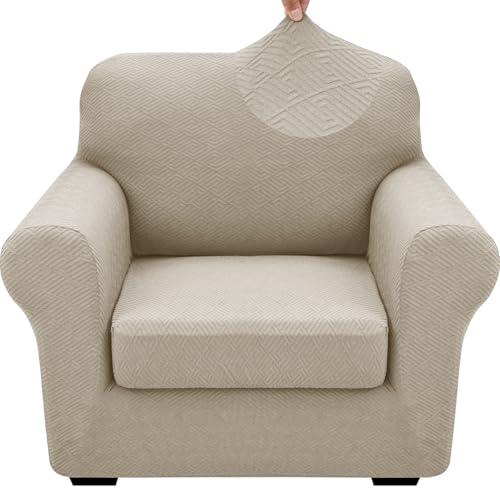 XINEAGE 2025 New 2 Pieces Chair Covers with Arms Super Stretch Chair Slipcover for Living Room Pet Dog Universal Slip Cover Anti Slip Armchair Furniture Protector (Khaki), 31"-46"(1 Cushion)