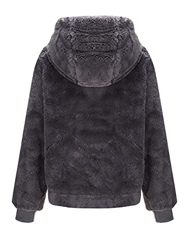 Giolshon Women Faux Fur Fleece Coat Fall And Winter Clothes Trendy Fuzzy Lovely Sherpa Jacket With Hood 1712014 Gray M #TOP4