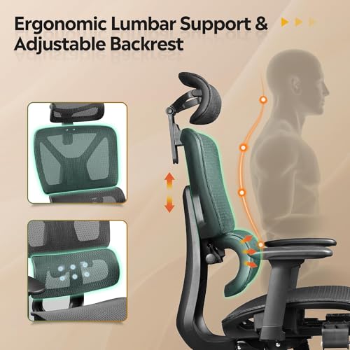 DEVAISE Ergonomic Mesh Office Desk Chair with a Footrest, Heavy Duty, High Back Reclining Swivel Comfy Home Computer Chair with Lumbar Support, SGS Class 4 Gas Lift, for Work Home Office, Black