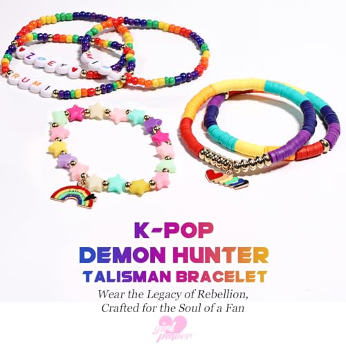 AICase for Kpop Demon Hunters Merch Rumi Zoey Mira Inspired Bracelets 6 Pcs Stackable Stretch Friendship Beaded Bracelets for Huntrix k pop Unique Merchandise Jewelry Gifts for Fans Women Men_23