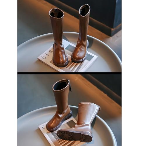 Girls Fashion Riding Boots, High Tube PU Leather Boots Round Toe Back Zipper Knee High Boots for Spring, Fall, Winter4
