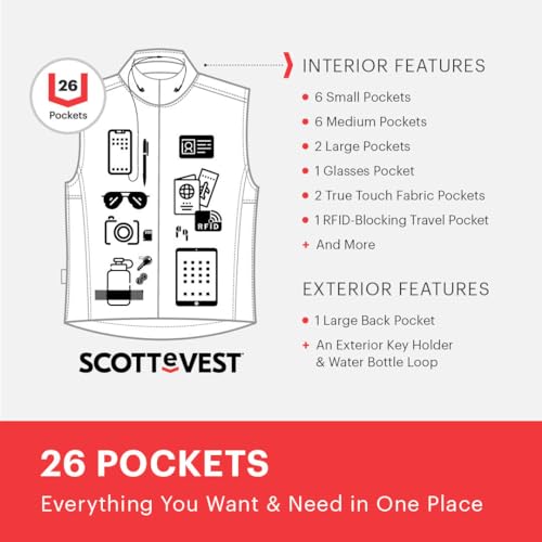 SCOTTeVEST RFID Vest for Men - 26 Hidden Pockets - Water Repellent for Travel & More (Olive, X-Large Tall)