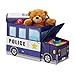 Relaxdays Contenitore Giocattoli con Scomparto, Pieghevole, Furgone della Polizia 50 l, Blu Scuro Sgabello Bambini, Poliestere, Cartone e MDF, 33x27x56 cm ca
