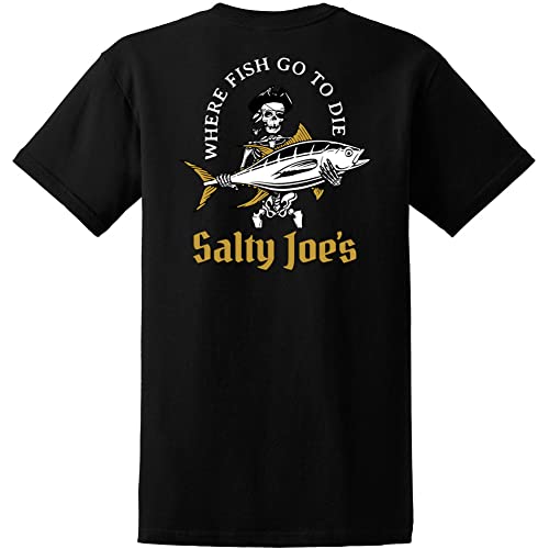 SALTY JOES Men's Ol' Angler Heavyweight Cotton Tees-M-Black