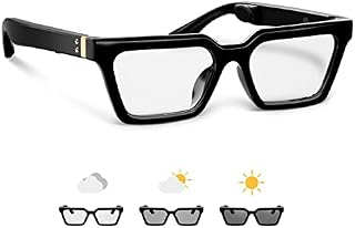 Smart Glasses Bone Conduction Headphones Open-Ear, 5.0 Bluetooth Glasses for Men Wireless, Photochromic&Blue Light Filter, IP66 Waterproof Audio Glasses, Voice Assistance, Gifts for Dad